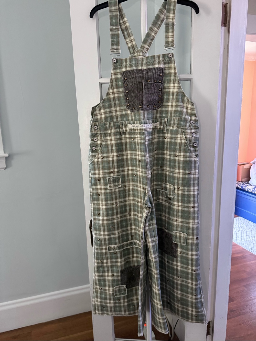 POL Patchwork Plaid Overalls Size L